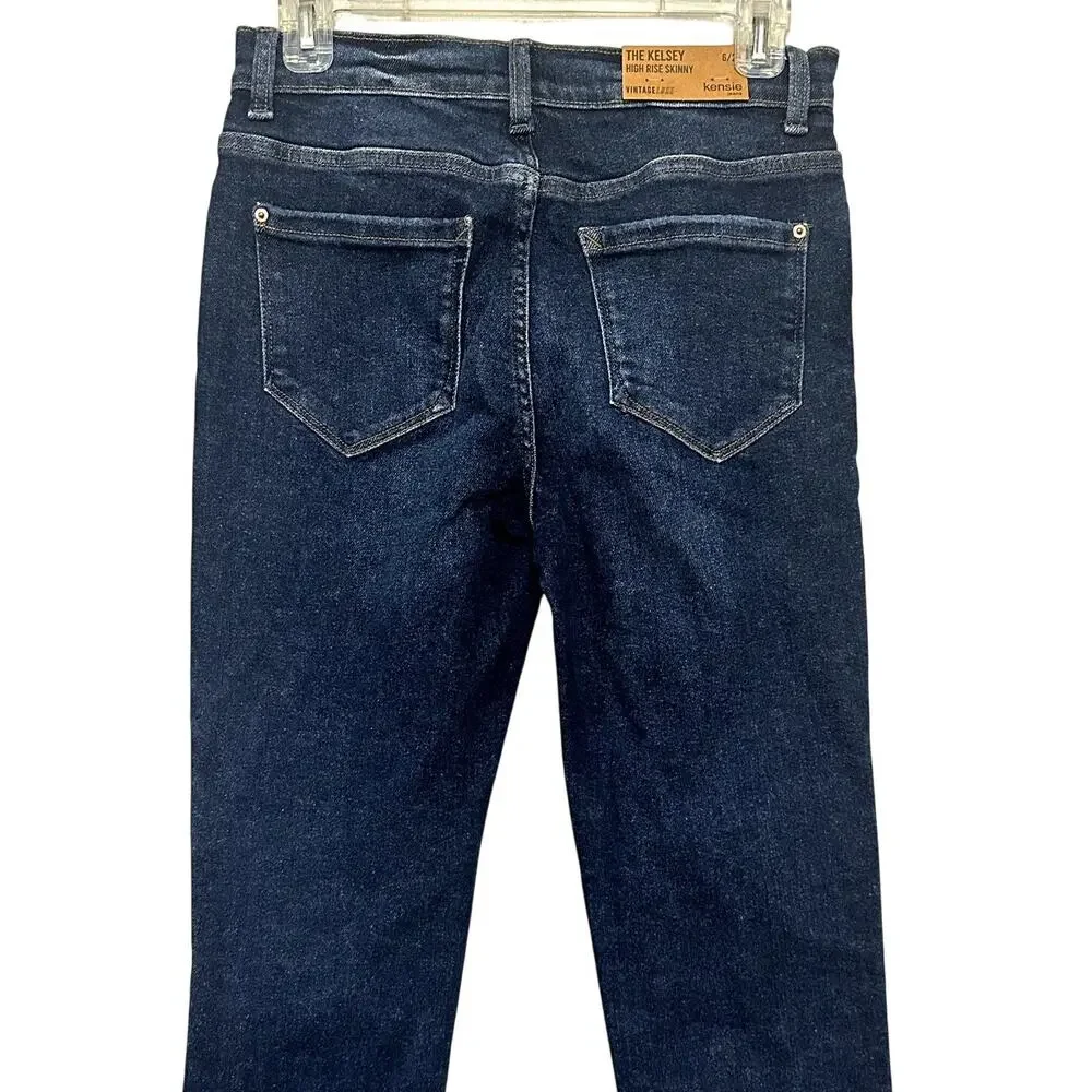 Kensie Jeans High-Rise Skinny Trendy Raw Hem Solid Denim Blue Women's 6/28 NWT